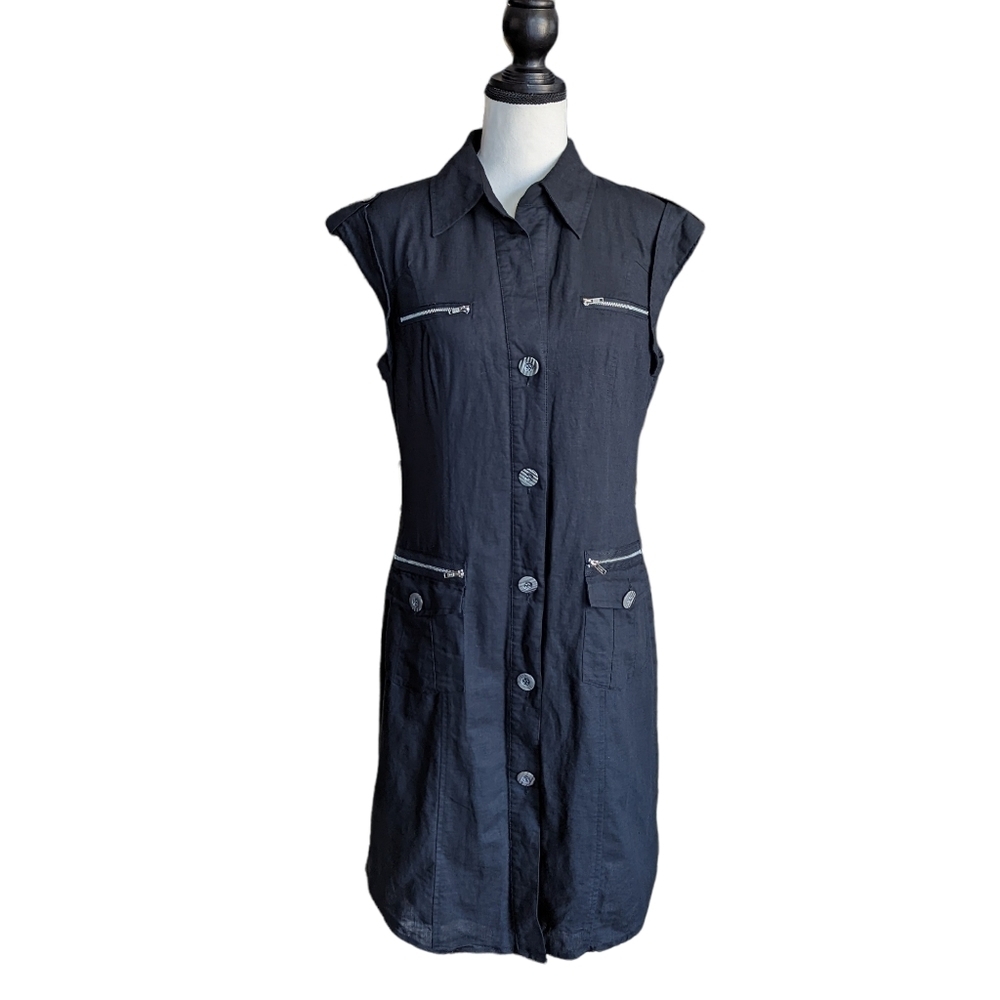 Spense Button Up Sleeveless Black Dress Size 8